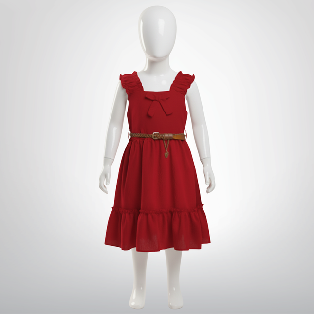 Vestido casual de niña con Moño y Cinturón Trenzado ROSAURITAS