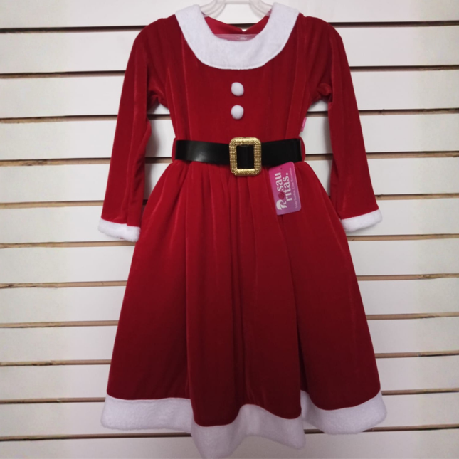 Vestido de Navidad para Niña Rojo con Cinturón Negro, Perfecto para Fiestas y Posadas Navideñas