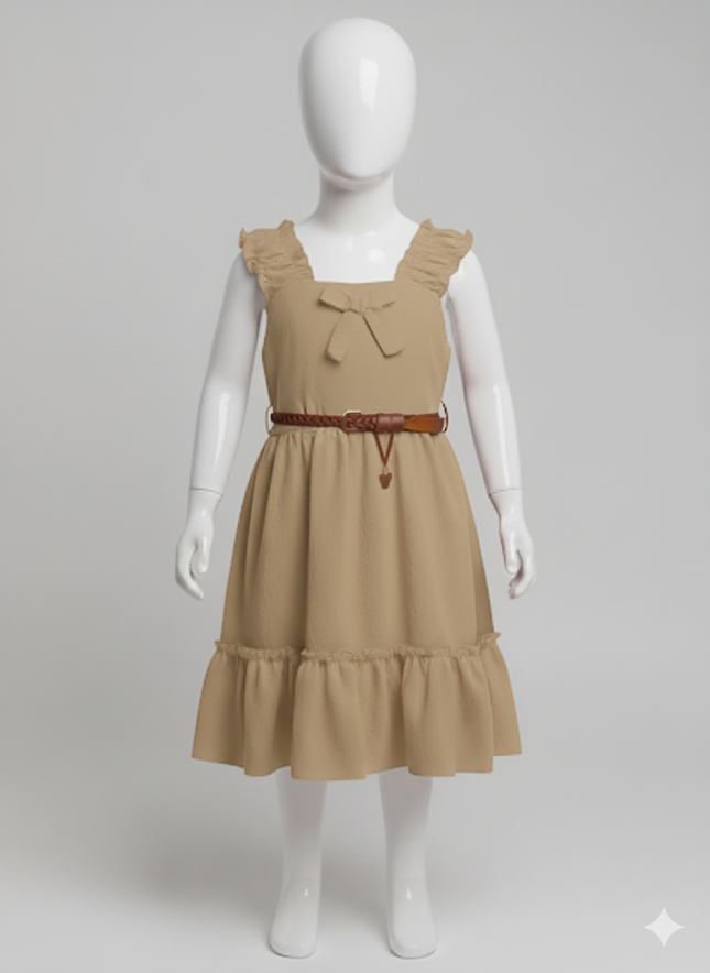 Vestido casual niña con olanes y cinturón