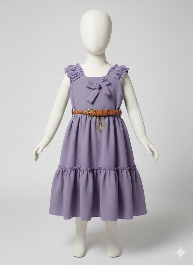 Vestido casual niña con olanes y cinturón