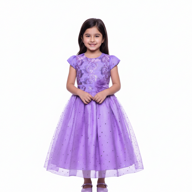 Vestido elegante niña con mangas y aplicaciones