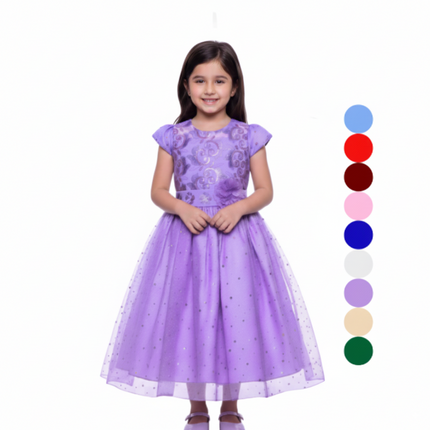 Vestido elegante niña con mangas y aplicaciones