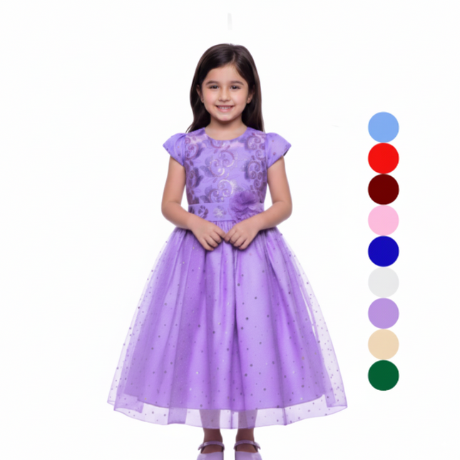 Vestido elegante niña con mangas y aplicaciones