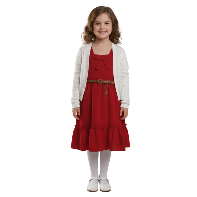 Vestido casual de niña con Moño y Cinturón Trenzado ROSAURITAS